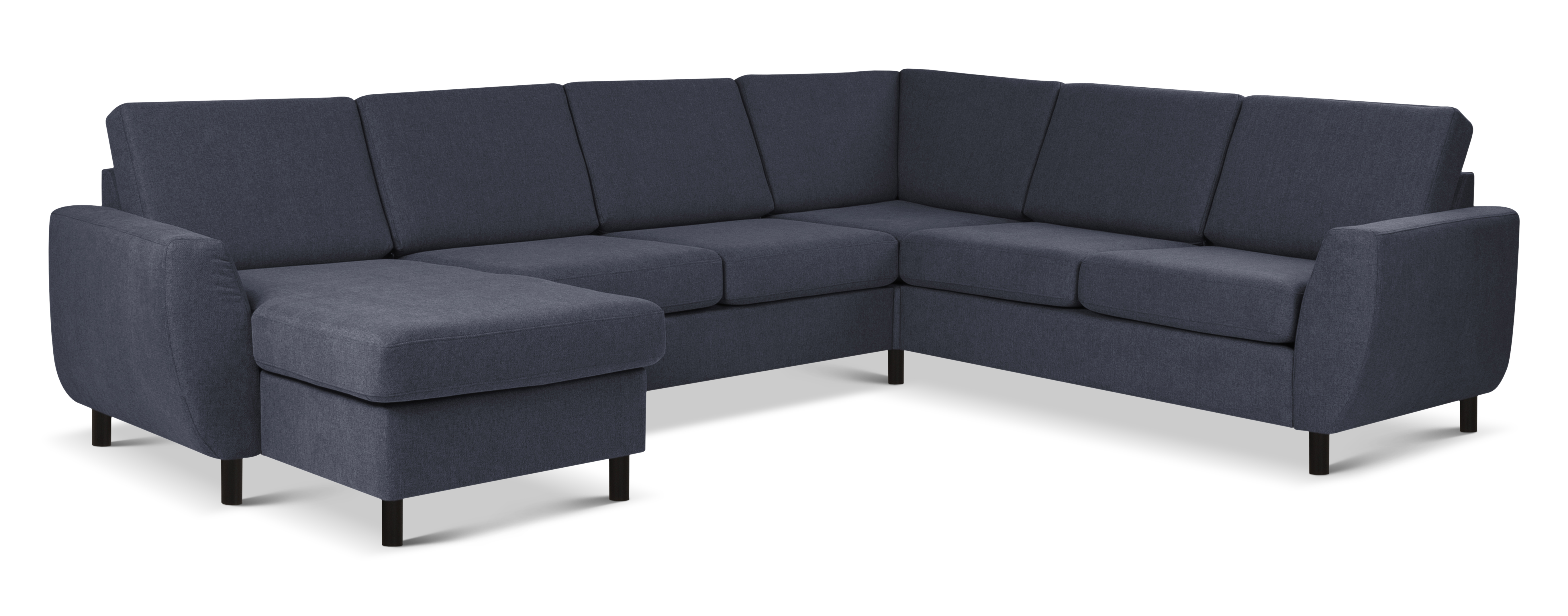Wendy Set 2c3d Sofa Chaiselong Blå Polyester Stof Sort Træ på Afbetaling
