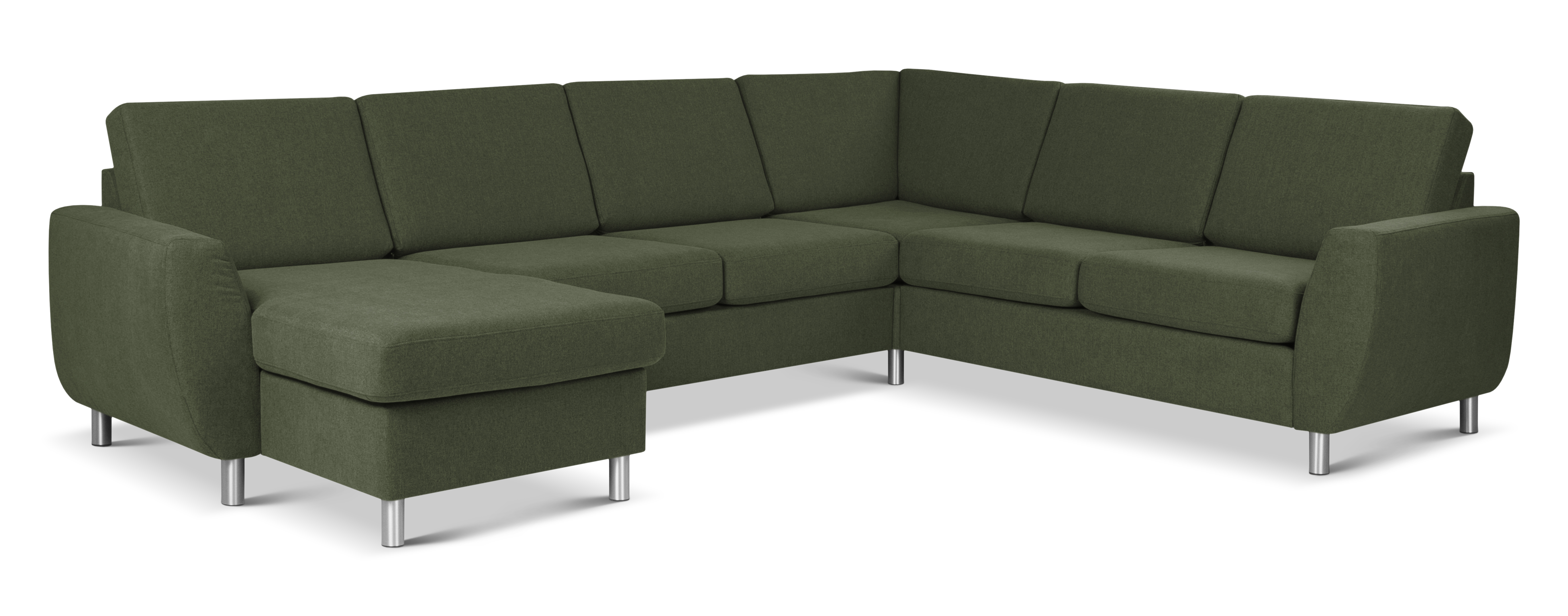 Wendy Set 2c3d Sofa Chaiselong Vinter Mosgrøn Polyester Stof Børstet Aluminium på Afbetaling