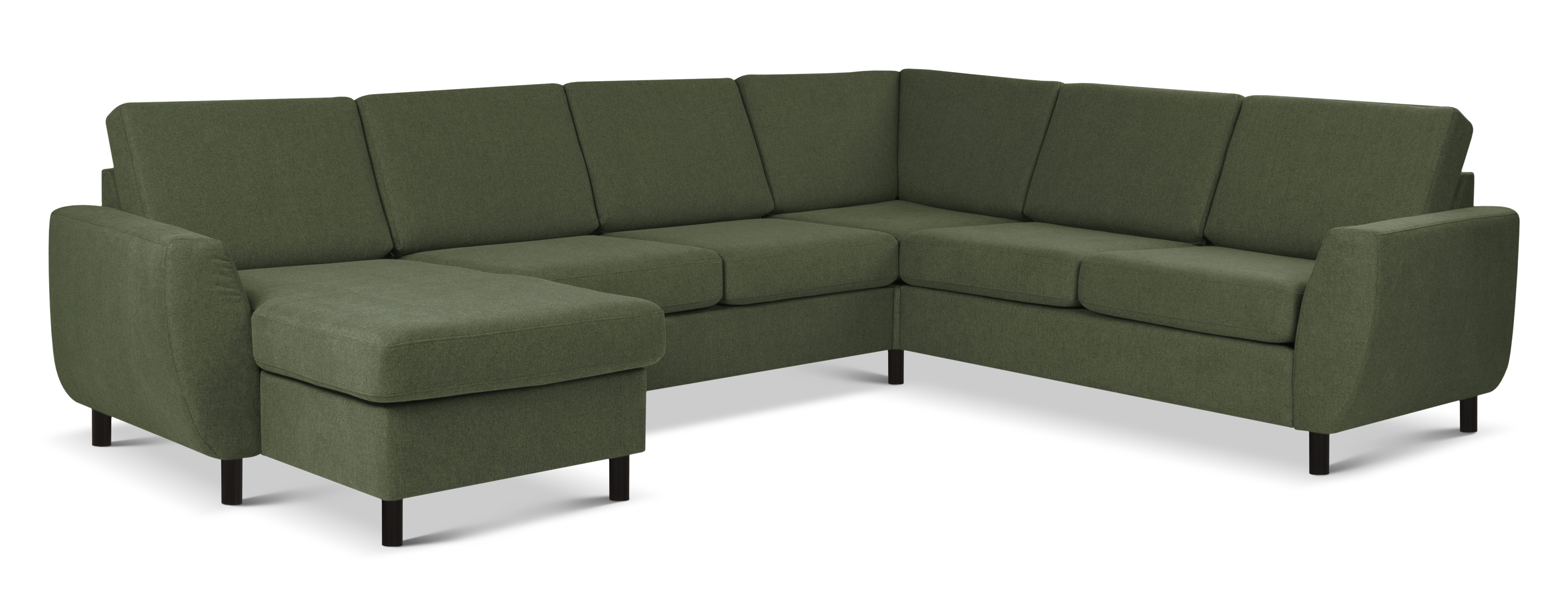 Wendy Set 2c3d Sofa Chaiselong Vinter Mosgrøn Polyester Stof Sort Træ på Afbetaling