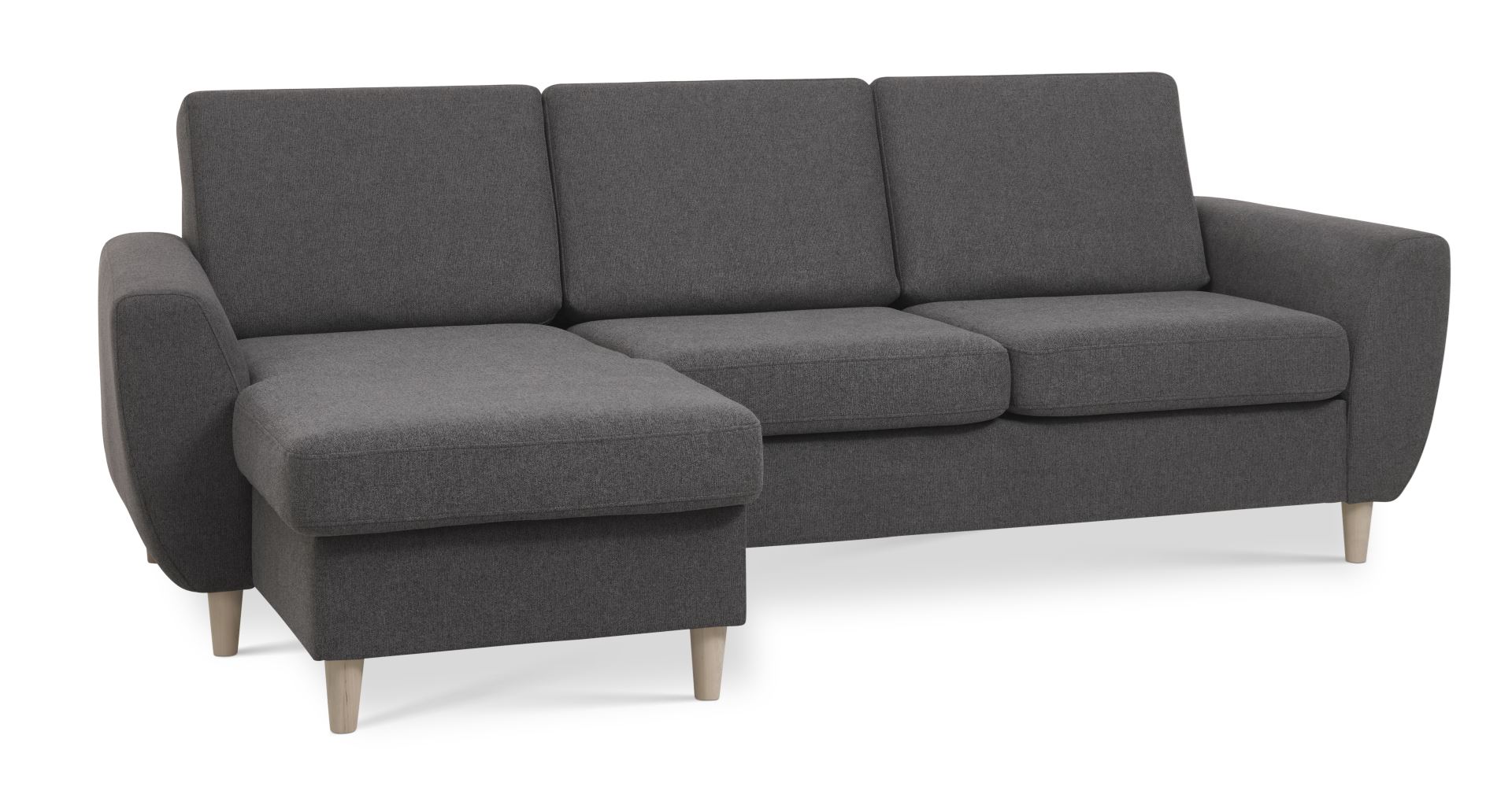 Wendy Set Sofa Chaiselong Antracitgrå Polyester Stof Natur Træ på Afbetaling