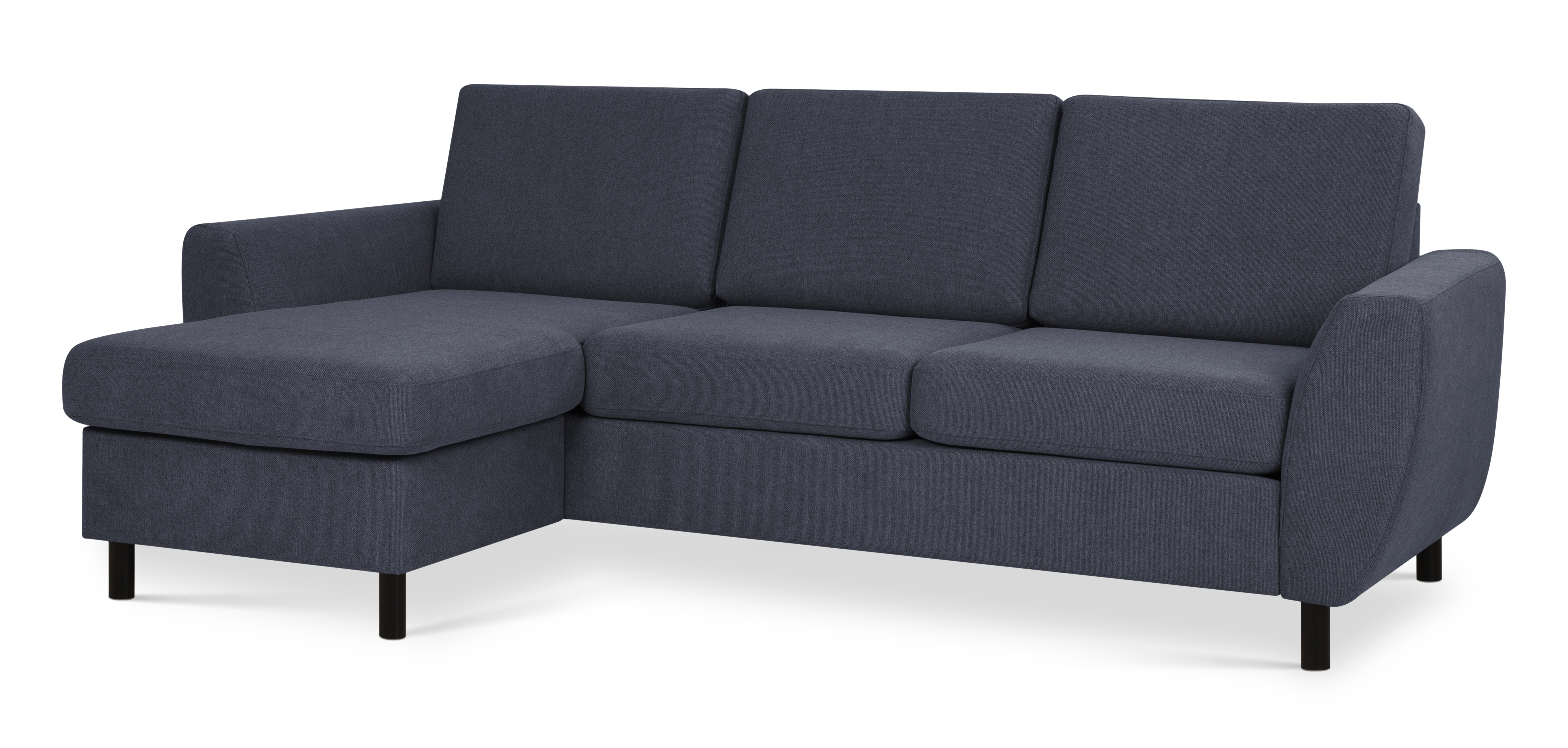 Wendy Set Sofa Chaiselong Blå Polyester Stof Sort Træ på Afbetaling
