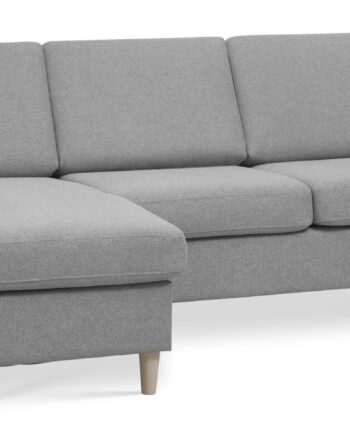 Wendy Set Sofa Chaiselong Grå Polyester Stof Natur Træ på Afbetaling