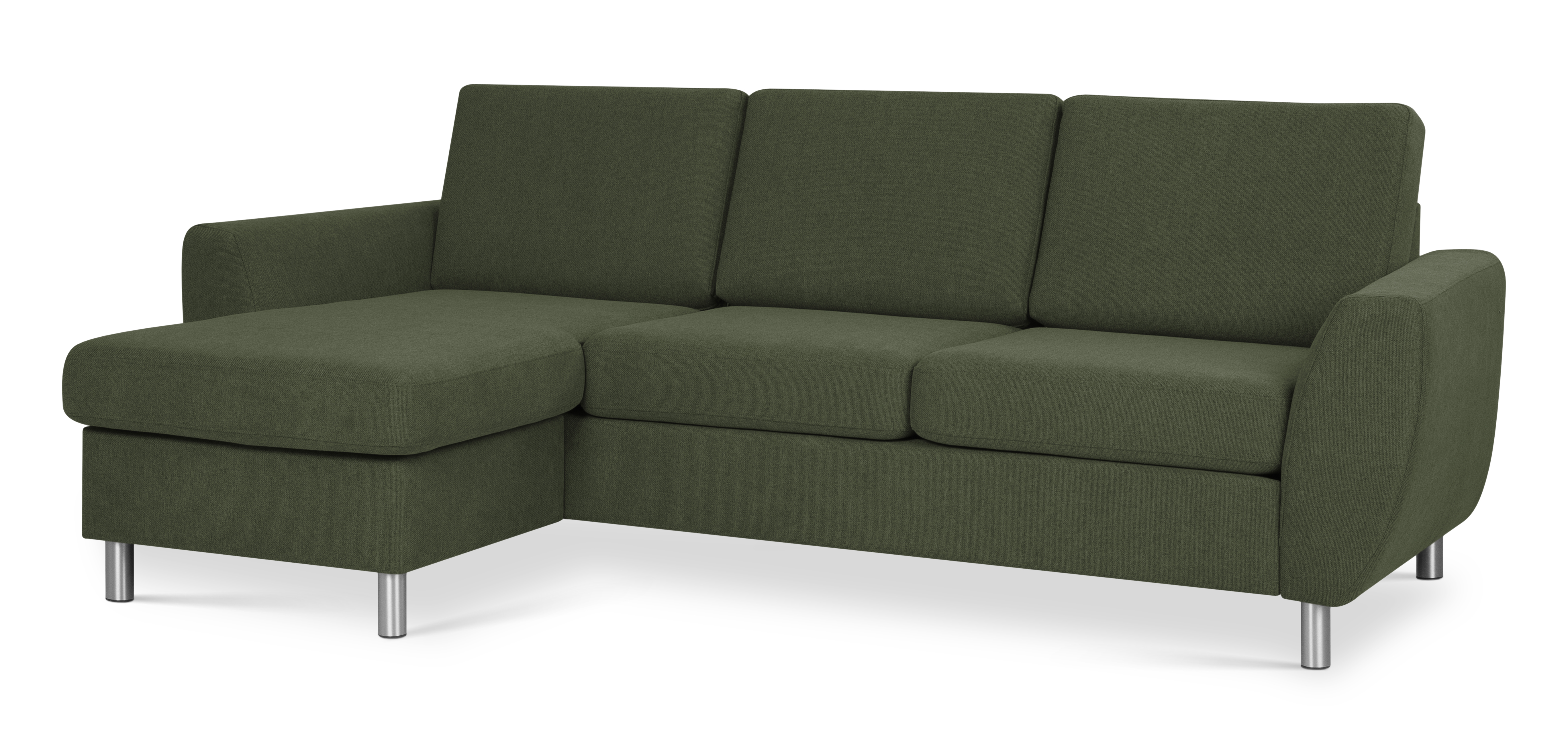 Wendy Set Sofa Chaiselong Vinter Mosgrøn Polyester Stof Børstet Aluminium på Afbetaling